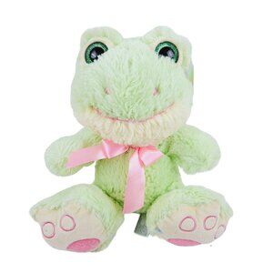 HugFun Plush Frog Happy Go Fluffy Big Feet Green Pink Stuffed Animal Soft Toy